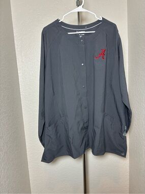 Alabama Crimson Tide Embroidered Gray Snap Front Long Sleeve Scrub Top Jacket 3X